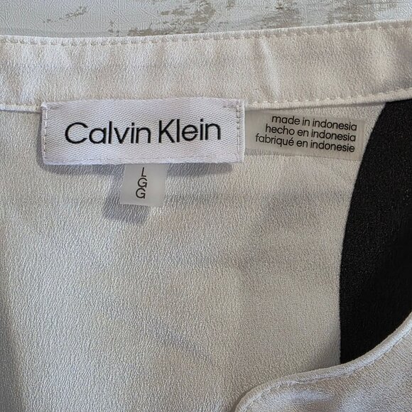 Calvin Klein Logo Blouse Top White Black Classic Button Front Large Flowy Relax - Picture 5 of 8